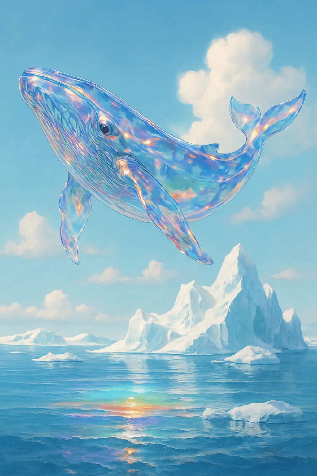 Crystal glass whale flying